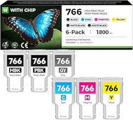 766 Ink Cartridge 300ml 6-Pack with chip High Yield Replacement for HP 766 Ink 3ED57A P2V89A P2V90A 