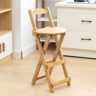 Foldable Bar Stool High Stool High Legs Leisure Cafe Backrest Chair Household Bar Chair Living Room Backlog Solid Wood Chair