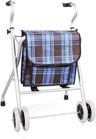 Walker Frame Four - Legged Lightweight Folding Rollator Walker Aid Adjustable Height Walking Stick With Wheel/Waterproof Storage Bag For The Elderly Adult Seniors Disabled Handrails Crutches,Silver