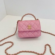 芯片款 香奈兒/Chanel 粉色金扣迷你 kelly手柄 小風琴包 手提/斜背包