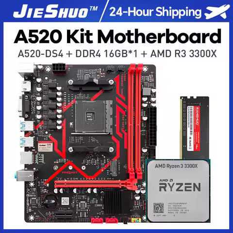 JIESHUO A520M Motherboard CPU Set AM4 Ryzen Kit with Processor Dual Channel DDR4 3200MHz Cooler Supp