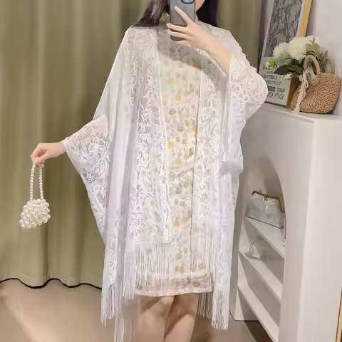New Chinese Style Lace Shawl for Women New Spring Summer Cheongsam Cardigan Thin Style Shawl Coat Ta