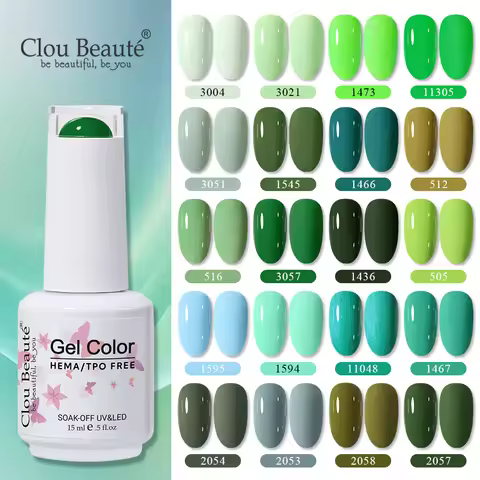 Clou Beaute 15ml HEMA TPO FREE Gel Nail Polish Bright Dark Army Green Gel Lacquer Semi Permanent Art