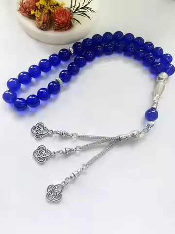 33pcs 10mm Porcelain Glass Rosary Muslim Prayer Hand String Tassel Pendant Islamic Middle East Uae D