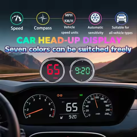 7-Color HUD Display Car Electronic Clocks GPS HUD KM/H MPH Switchable Speed Meter 7-Color Head-up Di