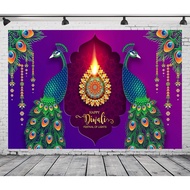 Happy Diwali Festival Backdrop Diwali Crystals Gold Diya Peacock Background Diwali Decorations Backd