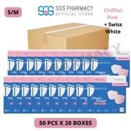MEDICOS Slim Fit Size S/M 165 HydroCharge 4ply Surgical Face Mask Pink + Swiss White  (50's x 20 Boxes) - 1 Carton