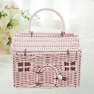 Baoblaze Woven Basket Top Handle Handmade Multipurpose Organizer Bin Gift Basket Picnic Basket for S
