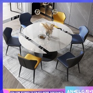 ANGN Rotate Extendable Round Dining Table Set | Sintered Marble & Chairs| 1.3m-1.5m | Nordic Stone F