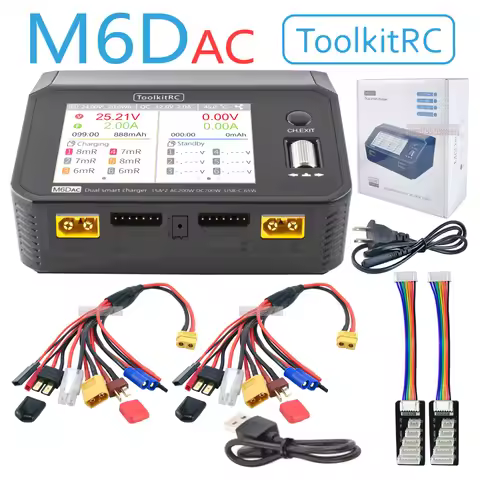 ToolkitRC M6dac Dual Channel Smart Lipo Battery Charger Discharger AC 200W DC 350WX2 15A for 1-6S Li