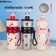 แก้วน้ำสแตนเลส304 แก้วเก็บความเย็น เคลือบเซรามิก การ์ตูน มีที่เก็บฝาหลอด เก็บเย็นร้อนได้นาน PANDA wa