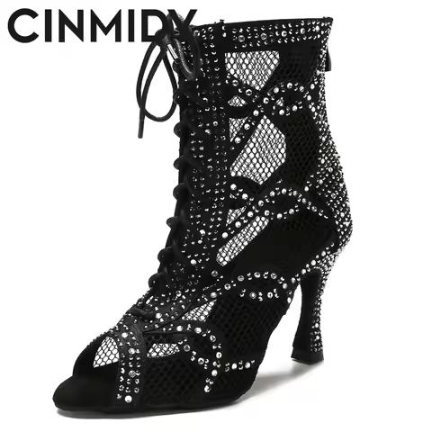 CINMIDY Dance Boots Belly Dance /Pole Dance Shoes Women Latin Dance Shoes Breathable Mesh High Heels
