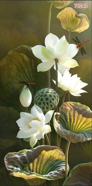 Tranh lụa hoa sen trắng 3D - za.lo 0367536104