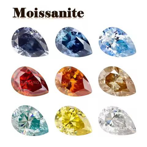 Pear Colored Moissanite stone D Color Pink Green Blue Garnet Champagne 0.5ct 1.0ct 2.0ct 3.0ct Excel