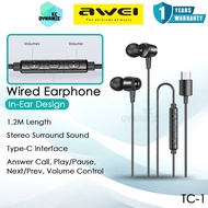 Awei TC-1 Wired Earphone Stereo Surround Sound 1.2M Length Wired Earphone In-Ear Type-C Headphone Aw