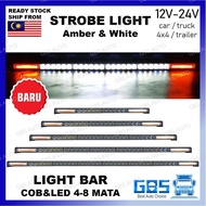 GBS Truck Car LED Lamp Amber COB White LED Light Bar Strobe Lori Warning Light Waterproof Flashing 12-24V (4-8MATA)