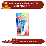 LILIN LARGE GLITTER VIOLIN CANDLE NUMBER 7biru - BIRTHDAY CANDLE