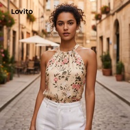 Lovito Women's Boho Style Drawstring Tie Back Resort Top for Spring/Summer L137ED657