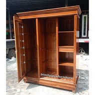 Lemari Pakaian Hijab 3 Pintu Slidng 1 Rak 2 Gantung Kayu jati/yl trinityjayafurniture