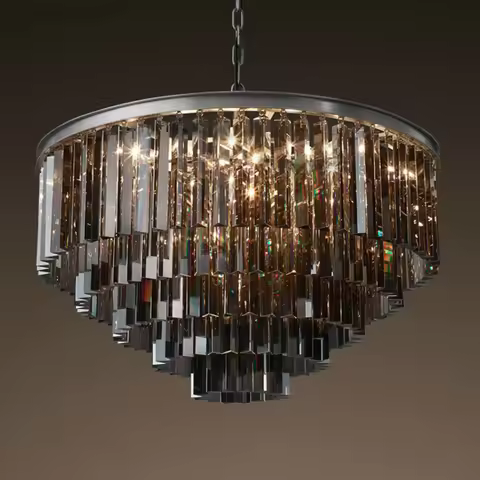 2024 Modern Crystal Chandelier Elegant K9 Crystal Smoky Gray Crystal Suspension Lamparas for Cafe Re