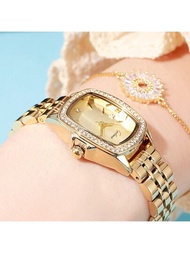 1入鑽石裝飾豪華優雅不鏽鋼錶帶防水時尚極簡石英手錶,適用於日常生活