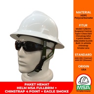 MSA Fullbrim Helmet Safety Savings Package + MSA Chinstrap + Black Safety Glasses