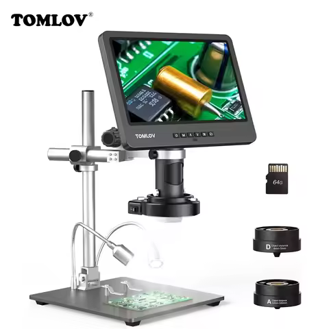 TOMLOV DM602 Pro HDMI Microscope 2000X 3 Lens 10.1 Inch IPS LCD For PCB Soldering Phone Repair Digit