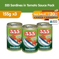 555 Sardines in Tomato Sauce 155g (Pack of 3) - Rich in Calcium, Protein and Lycopene Canned Sardine