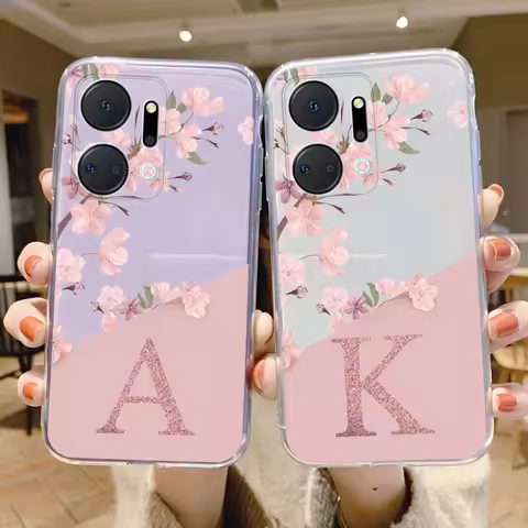 Letter A-Z Flower Phone Case For Honor X7a X7b X7c 90Smart 90 200 Lite Pro Silicone Soft Cover Fashi