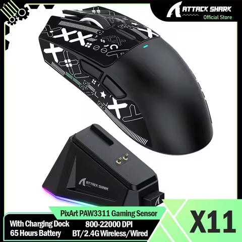 ATTACK SHARK X11 Wireless Gaming Mouse with Charging Dock PixArt PAW3311 Gaming Sensor, BT/2.4G Wire
