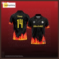 Baju Jersey Berkolar Lelaki Perempuan Custom Nama Number Volleyball Jersey Flame Design Teamwear Kan