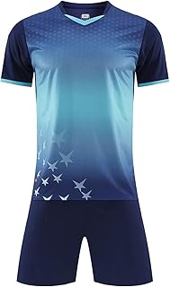 Kids Jersey Soccer Knit Set - 100% Polyester Quick Dry 1/4 Sleeve T-shirt, V-neck Gradient Mesh Socc