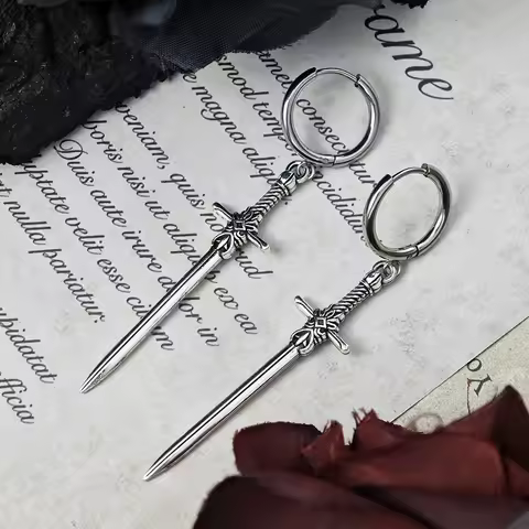 Dark Gother Vintage Middle Ages Sword Earrings Blade Long Drop Earring For Women Men Silver Color Ha