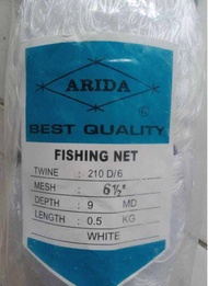 nilon Arida ukuran 6 1/2 YoKo jaring nylon Arida 6 ½ depth 10 Leng 0.5kg d.6 warna putih