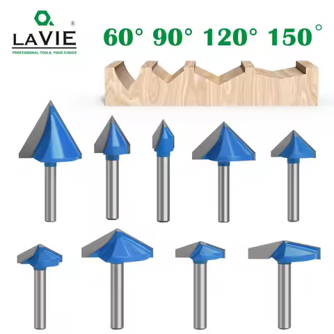 LAVIE 1pc 6mm Shank 60 90 120 150 Degree V Type Slotting Cutter Bit CNC Engraving Solid Router Bit C