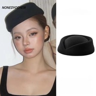 NONEDYODYE9I Stewardess Hat, Formal Concave Top Top Hats, Fashion Solid British Retro Pillbox Cap Wo