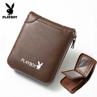 Playboy luxury brand men's leather wallet with coin pocket retro zipper wallet with card holder short zipper coin purse gentleman men's wallet