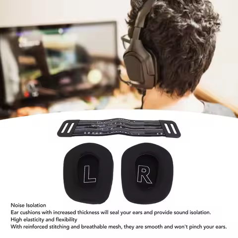 Headset Ear Pads Breathable Mesh High Density Memory Foam Ear Cushions with Headband Straps for G733