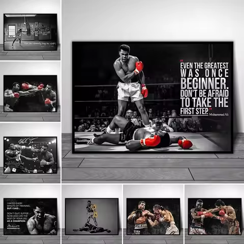 Motivational Boxer Wall Art Mike Tyson Ali Poster Modern Canvas Painting for Living Room Home Decor