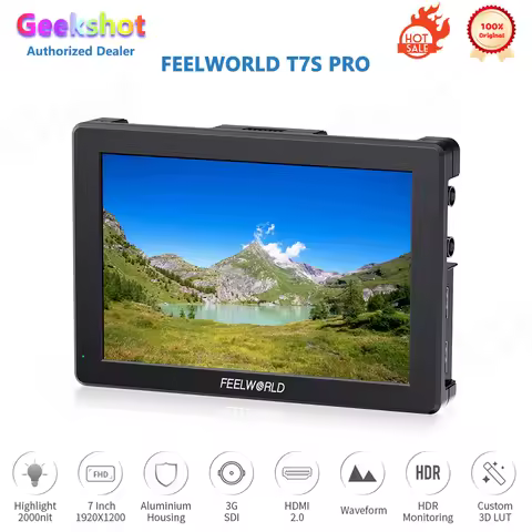 FEELWORLD T7S PRO 7" on-Camera Monitor 2000NIT Ultra Bright 4K HDMI/3G-SDI Display 60Hz Filed Camera