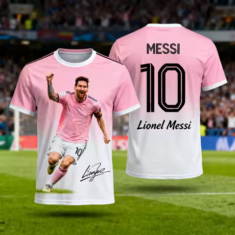 Lionel Messi #10 Inter Miami CF Soccer Jersey T-Shirt, Men Women Pink White Gradient Short Sleeve Fo
