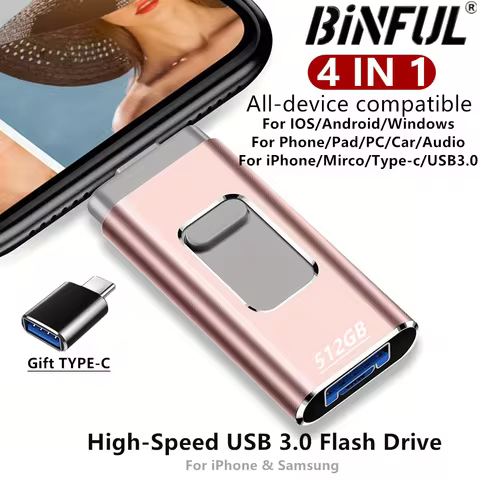 512GB Phone photo Stick USB 3.0 Flash Drive for iPhone Samsung Type-C MFi Certified 128GB/256G Memor