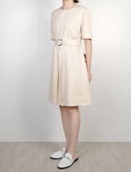 G2000 - 女士 皺褶束腰連身裙(米色)