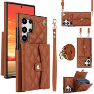 Fashion Case For Samsung S25 S24 S23 S22 S21 Plus Note 20 Ultra Crossbody Lanyard Leather Wallet Car