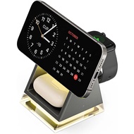 แท่นชาร์จไร้สายแบบแม่เหล็ก3 in 1ไฟ LED แท่นชาร์จไร้สายอย่างรวดเร็วสำหรับ iPhone 15 14 13 12 Apple Watch airpods