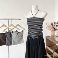One-Shoulder Sleeveless Short Striped Tube Top Vest P9I7
