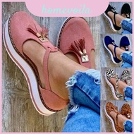 Women Elegant Tassel Round Toe Shoes Casual Flats With T-strap Design Gladiator