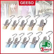GEESO 10Pcs Anti-Rust Clip Space-Saving Hanger Clothespin Hat Pants Storage Hanging Travel Hook Garm