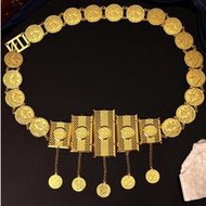 1pc 22K Gold Plated Vintage Women's Robe Belt, Zinc Alloy Carved Elongated Piece, Paired With Turkis