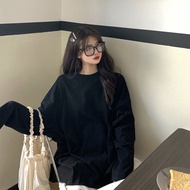 Long-Sleeved T-Shirt Women's Top Lazy Style Ladies Korean Version Loose T-Shirt Round Neck Basic Sty